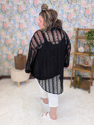 4- Overlayer Tops Priscilla Lace Buttondown Top in Black plus size clothing