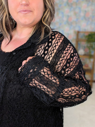 4- Overlayer Tops Priscilla Lace Buttondown Top in Black plus size clothing