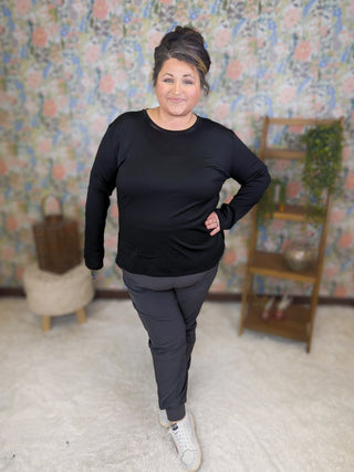 Quinlan High Rise Athletic Joggers in Charcoal Gray-10- Bottoms Non-Denim-WHITE BIRCH-Styled by Stacked - A Plus Size Women's Boutique in Lakeville, MN
