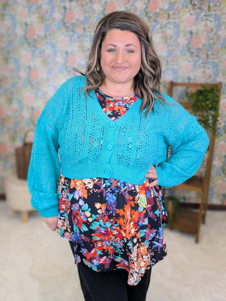 1- ShortSlv/Slvless Tops Randi Babydoll Tank in Floral on Black plus size clothing