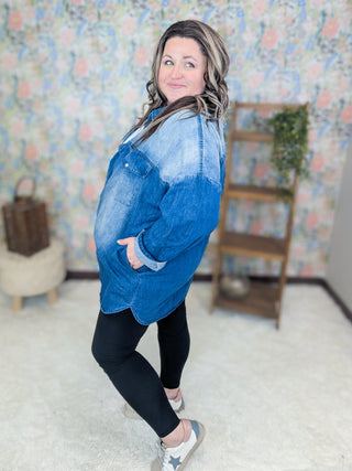 Rebecca Long Sleeve Denim Tunic w/Pockets-11- Dress/Romp/Jump-WHITE BIRCH-Styled by Stacked - A Plus Size Women's Boutique in Lakeville, MN