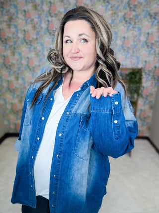 Rebecca Long Sleeve Denim Tunic w/Pockets-11- Dress/Romp/Jump-WHITE BIRCH-Styled by Stacked - A Plus Size Women's Boutique in Lakeville, MN