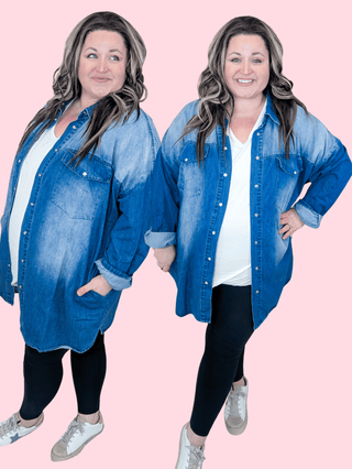 Rebecca Long Sleeve Denim Tunic w/Pockets-11- Dress/Romp/Jump-WHITE BIRCH-Styled by Stacked - A Plus Size Women's Boutique in Lakeville, MN