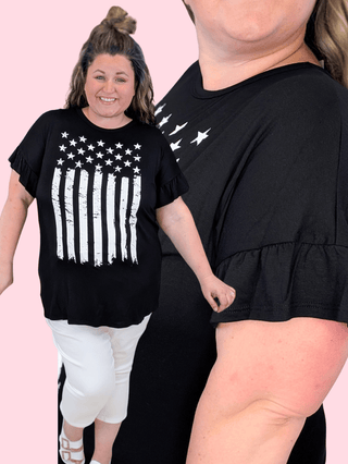 6- Graphic Tops Rebel Flag Print Tee on Black plus size clothing