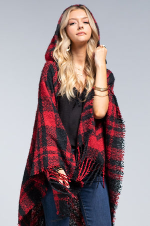 Patsy Plaid Hooded Plush Ruana
