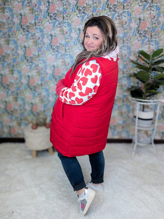Sami Long Sleeve Hooded Top in Red + Ivory Hearts-2- Long Sleeve Tops-HEIMISH-Styled by Stacked - A Plus Size Women's Boutique in Lakeville, MN