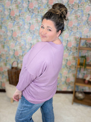 Renee 3/4 Sleeve Vneck Tee w/White Inset (4 Colors)-2- Long Sleeve Tops-Emerald Collection-Styled by Stacked - A Plus Size Women's Boutique in Lakeville, MN
