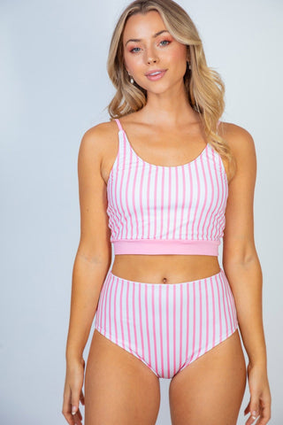 ***Miley Reversible Button Detail 2pc Swimsuit in Pink Stripes-SWIMWEAR-WHITE BIRCH-Styled by Stacked - A Plus Size Women's Boutique in Lakeville, MN