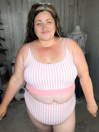 ***Miley Reversible Button Detail 2pc Swimsuit in Pink Stripes-SWIMWEAR-WHITE BIRCH-Styled by Stacked - A Plus Size Women's Boutique in Lakeville, MN