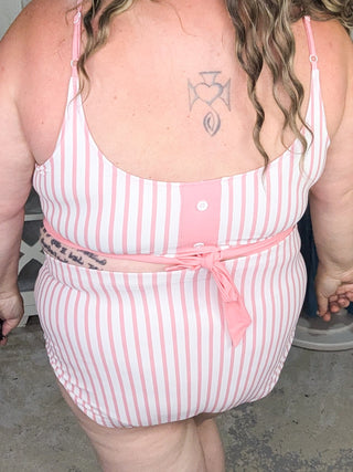 ***Miley Reversible Button Detail 2pc Swimsuit in Pink Stripes-SWIMWEAR-WHITE BIRCH-Styled by Stacked - A Plus Size Women's Boutique in Lakeville, MN