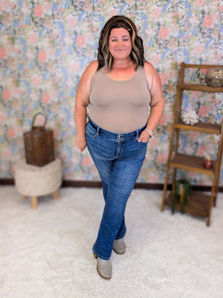 9- Bottoms Denim RFM- Tummy Control Medium-Dark Wash Bootcut Jeans plus size clothing