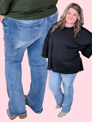 9- Bottoms Denim RFM- Tummy Control Medium-Light Wash Bootcut Jeans plus size clothing