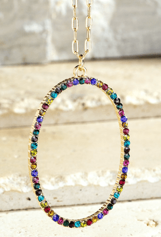 Rhinestone Accent Oval Long Pendant Necklace (5 colors)-12- Accessories & Gifts-urbanista-Styled by Stacked - A Plus Size Women's Boutique in Lakeville, MN