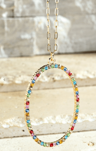 Rhinestone Accent Oval Long Pendant Necklace (5 colors)-12- Accessories & Gifts-urbanista-Styled by Stacked - A Plus Size Women's Boutique in Lakeville, MN