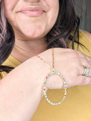 Rhinestone Accent Oval Long Pendant Necklace (5 colors)-12- Accessories & Gifts-urbanista-Styled by Stacked - A Plus Size Women's Boutique in Lakeville, MN