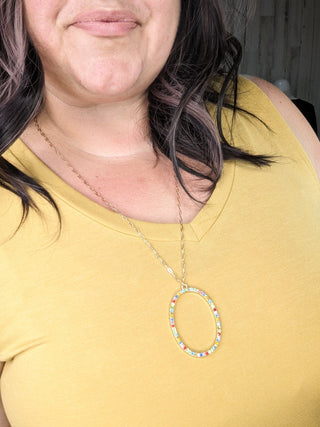 Rhinestone Accent Oval Long Pendant Necklace (5 colors)-12- Accessories & Gifts-urbanista-Styled by Stacked - A Plus Size Women's Boutique in Lakeville, MN