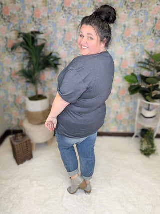 Cupid's Love Lodge Graphic Tee on Gray-6- Graphic Tops-inked up apparel-Styled by Stacked - A Plus Size Women's Boutique in Lakeville, MN