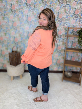 2- Long Sleeve Tops Robin Lace Accent Long Sleeve Top w/Smocked Detail plus size clothing