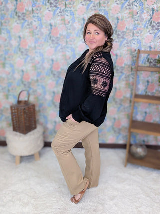 2- Long Sleeve Tops Robin Lace Accent Long Sleeve Top w/Smocked Detail plus size clothing