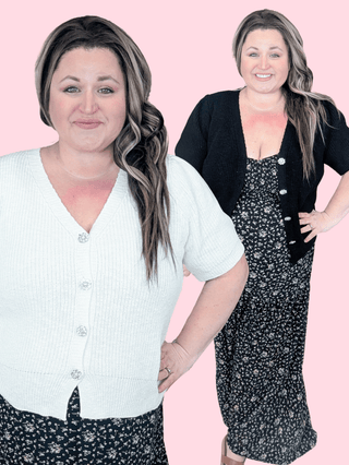 Rooney Short Sleeve Cardigan w/Embellished Buttons-4- Overlayer Tops-WHITE BIRCH-Styled by Stacked - A Plus Size Women's Boutique in Lakeville, MN