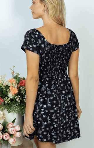 Rosemary Smocked + Sketched Floral Print Scoopneck Dress w/Shorts-11- Dress/Romp/Jump-WHITE BIRCH-Styled by Stacked - A Plus Size Women's Boutique in Lakeville, MN