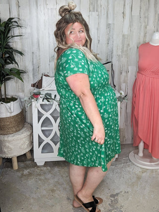 Rosemary Smocked + Sketched Floral Print Scoopneck Dress w/Shorts-11- Dress/Romp/Jump-WHITE BIRCH-Styled by Stacked - A Plus Size Women's Boutique in Lakeville, MN