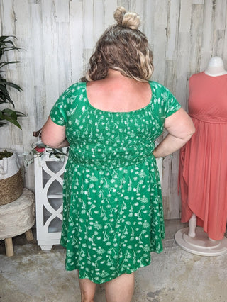 Rosemary Smocked + Sketched Floral Print Scoopneck Dress w/Shorts-11- Dress/Romp/Jump-WHITE BIRCH-Styled by Stacked - A Plus Size Women's Boutique in Lakeville, MN