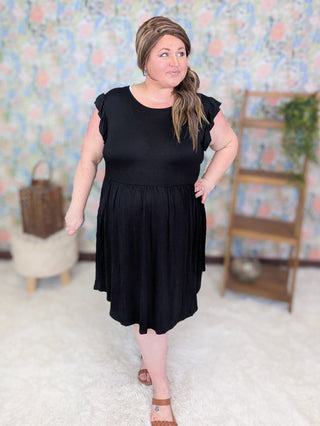 11- Dress/Romp/Jump Rosie Flutter Short Sleeve Dress in Solid Black plus size clothing
