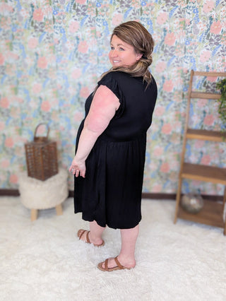 11- Dress/Romp/Jump Rosie Flutter Short Sleeve Dress in Solid Black plus size clothing
