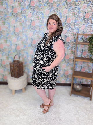 11- Dress/Romp/Jump Rosie Flutter Short Sleeve Dress in Taupe + Black plus size clothing