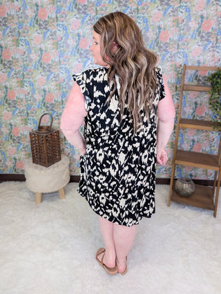 11- Dress/Romp/Jump Rosie Flutter Short Sleeve Dress in Taupe + Black plus size clothing