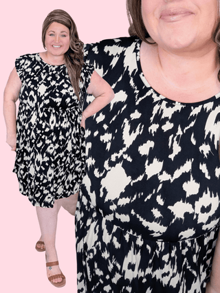 11- Dress/Romp/Jump Rosie Flutter Short Sleeve Dress in Taupe + Black plus size clothing