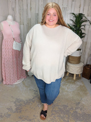 Rowan Slouchy Dolman Sweater (2 colors)-2- Long Sleeve Tops-WHITE BIRCH-Styled by Stacked - A Plus Size Women's Boutique in Lakeville, MN
