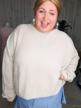 Rowan Slouchy Dolman Sweater (2 colors)-2- Long Sleeve Tops-WHITE BIRCH-Styled by Stacked - A Plus Size Women's Boutique in Lakeville, MN