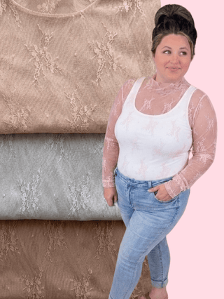 2- Long Sleeve Tops Roxanne Sheer Lace Top (3 colors) plus size clothing