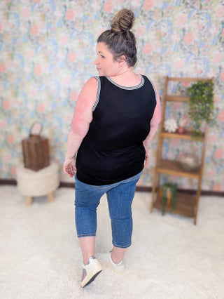 1- ShortSlv/Slvless Tops Ruby V-neck Pocket Tank w/Navy Stripes (2 Colors) plus size clothing