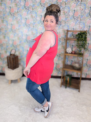 1- ShortSlv/Slvless Tops Ruby V-neck Pocket Tank w/Navy Stripes (2 Colors) plus size clothing