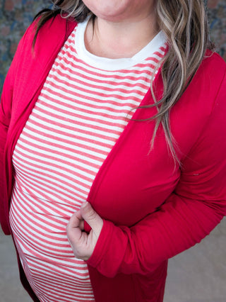 Rue Sleeveless Striped Tank w/Side Slits in Red-1- ShortSlv/Slvless Tops-WHITE BIRCH-Styled by Stacked - A Plus Size Women's Boutique in Lakeville, MN