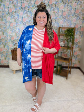 1- ShortSlv/Slvless Tops Rue Sleeveless Striped Tank w/Side Slits in Red plus size clothing