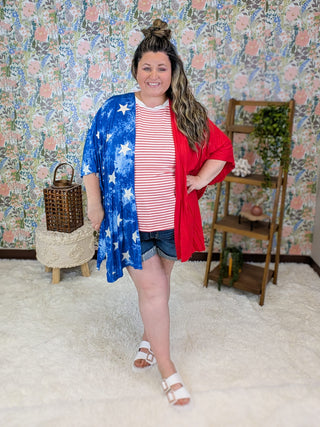 1- ShortSlv/Slvless Tops Rue Sleeveless Striped Tank w/Side Slits in Red plus size clothing