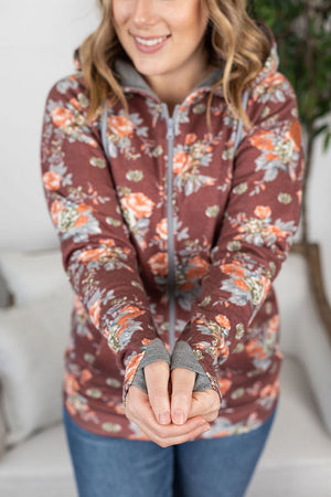 PHC- Rust Floral French Terry Fullzip Hoodie