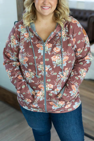 PHC- Rust Floral French Terry Fullzip Hoodie