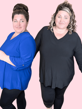 Ruthie 3/4 Sleeve Vneck Blouse in Solids-2- Long Sleeve Tops-WHITE BIRCH-Styled by Stacked - A Plus Size Women's Boutique in Lakeville, MN