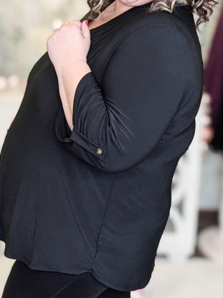Ruthie 3/4 Sleeve Vneck Blouse in Solids-2- Long Sleeve Tops-WHITE BIRCH-Styled by Stacked - A Plus Size Women's Boutique in Lakeville, MN
