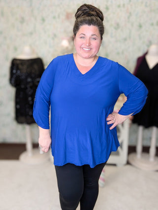 Ruthie 3/4 Sleeve Vneck Blouse in Solids-2- Long Sleeve Tops-WHITE BIRCH-Styled by Stacked - A Plus Size Women's Boutique in Lakeville, MN