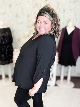 Ruthie 3/4 Sleeve Vneck Blouse in Solids-2- Long Sleeve Tops-WHITE BIRCH-Styled by Stacked - A Plus Size Women's Boutique in Lakeville, MN