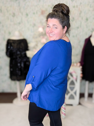 Ruthie 3/4 Sleeve Vneck Blouse in Solids-2- Long Sleeve Tops-WHITE BIRCH-Styled by Stacked - A Plus Size Women's Boutique in Lakeville, MN
