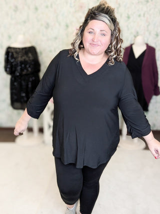 Ruthie 3/4 Sleeve Vneck Blouse in Solids-2- Long Sleeve Tops-WHITE BIRCH-Styled by Stacked - A Plus Size Women's Boutique in Lakeville, MN