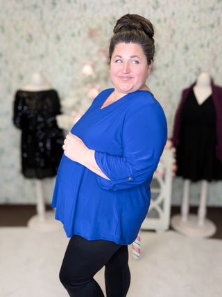 Ruthie 3/4 Sleeve Vneck Blouse in Solids-2- Long Sleeve Tops-WHITE BIRCH-Styled by Stacked - A Plus Size Women's Boutique in Lakeville, MN