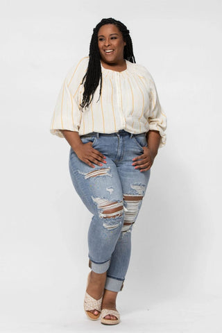 Judy Blue Paint Splatter Distressed Boyfriend Jeans